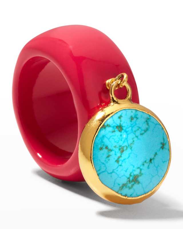 Pink Enamel Ring with Turquoise Charm